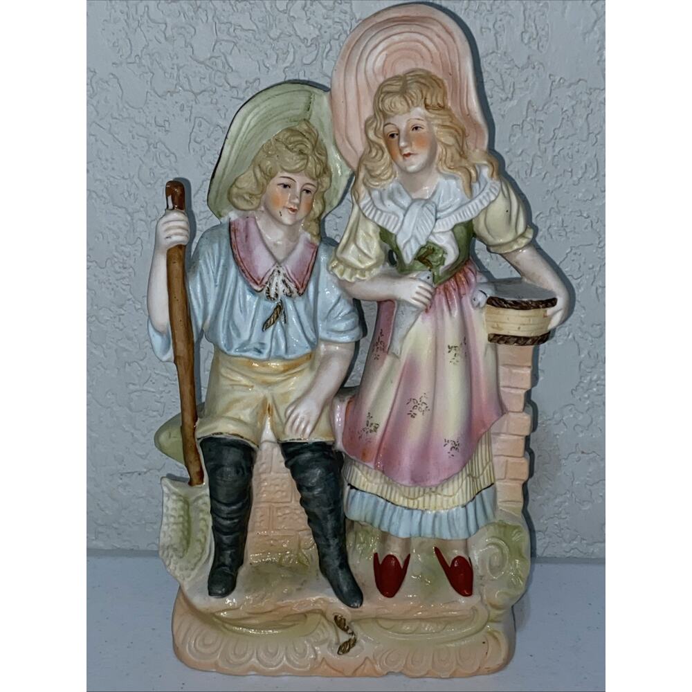 VTG Paulux Moriyama Occupied Japan Bisque Porcelain Figurine Couple Fishing